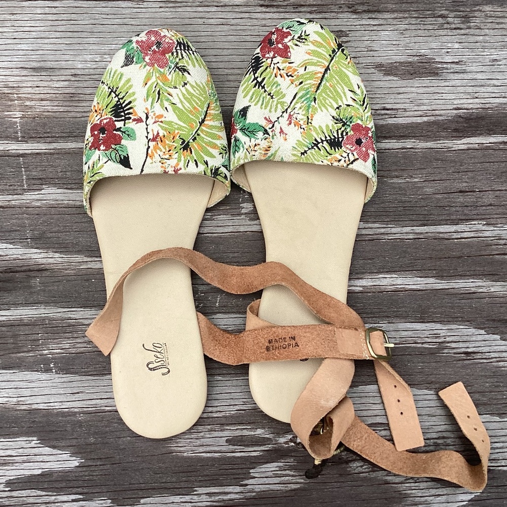 NEW Anthropologie SANDALS leather + canvas flats US 9 - Picture 2 of 3